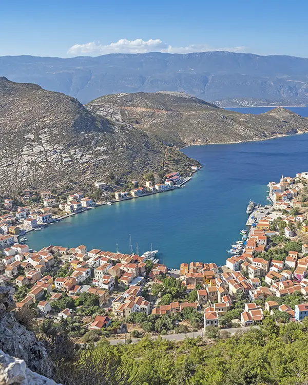 Harborfront of Kastellorizo in Kastellorizo island.